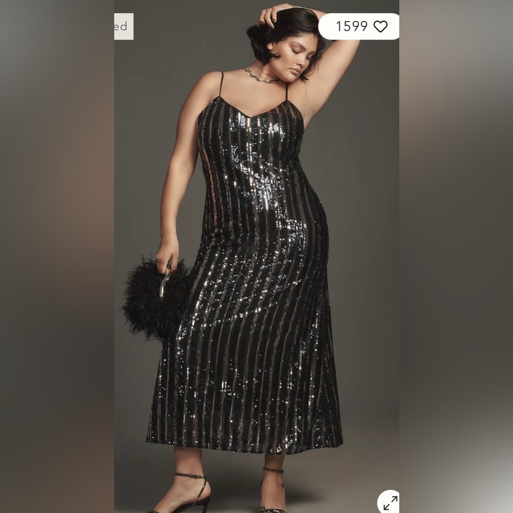 Anthropologie new Maeve Sequin Striped Dress L evening party wedding